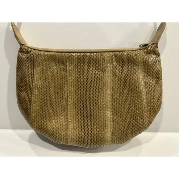 Clemente Vintage Snake Skin Shoulder Purse Tan / Brown With Strap Zipper Closure - Picture 11 of 16